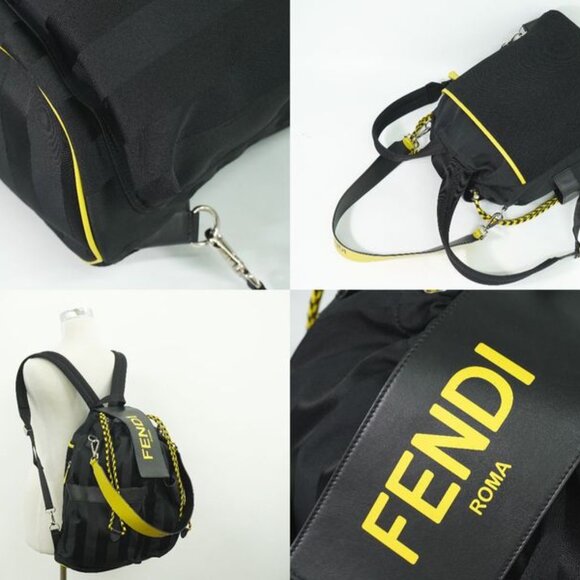 Fendi Strike Pecan 2-Way Backpack Shoulder Bag Nylon Leather Black main image 5